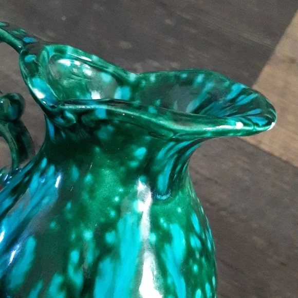 Hand Made Small Dripped Glaze Green Pitcher Vase - Picture 3 of 8